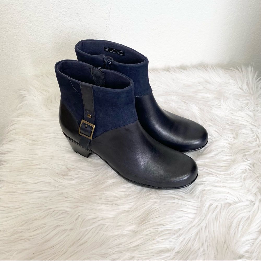 NEW Clarks Bendables Ingalls Dover navy black leather suede ankle boots  62425 9